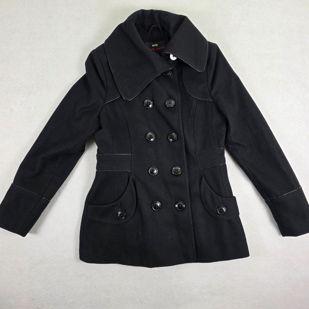 Miss Sixty M Black Wool Blend Double Breasted Pea Coat